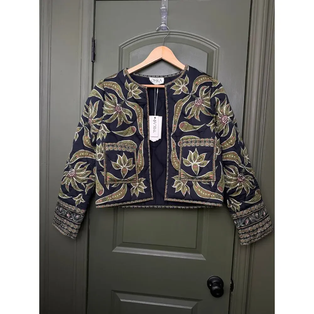 NWT Omika LIghtweight Quilted Finley Floral Jacket Alexia Onyx Black Green Large - Picture 3 of 8